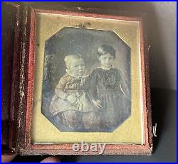 Daguerreotype Charming Clutching Children, Wary Toddler, Tinted, Lyre Case BIN