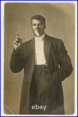 Dapper African American Man In Tuxedo 1910 Tall Black Smoking Jacket Bowtie RPPC