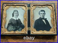 Double Ruby Ambrotype Photographs Husband & Wife 1/4 Plate Cupid Stag Union Case