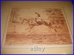 EDWARD NED KING 1886-1962 Black Americana etching jockey horse racing pencil