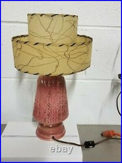 EGYPTIAN Mid Century BLACK AMERICANA Pottery LAMP 2 Tier FIBERGLASS Shade RETRO