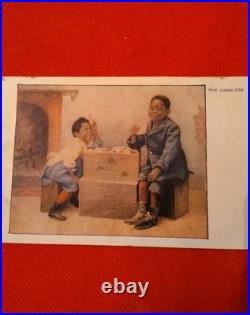 Early 1900s Color Postcard Two Black Boys Playing Checkers'The Gamblers