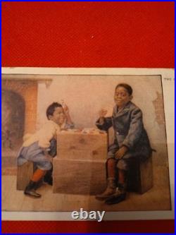 Early 1900s Color Postcard Two Black Boys Playing Checkers'The Gamblers