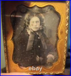 Early Daguerreotype Young Lady Bonnet Ribbon Collar Antique c. 1840 2x3 Prescott Early Daguerreotype Young Lady Bonnet Ribbon Collar Antique c. 1840 2x3 Prescott