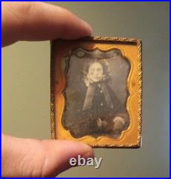 Early Daguerreotype Young Lady Bonnet Ribbon Collar Antique c. 1840 2x3 Prescott