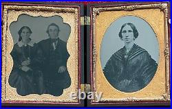 Exquisite Union Case 1/4 Plate Ambrotypes Husband & Wife & Daughter
