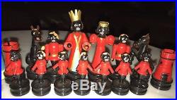 Extremely Rare Vintage Black Americana 30 Black &White Hand Painted Chess Pieces