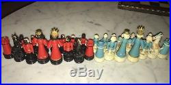 Extremely Rare Vintage Black Americana 30 Black &White Hand Painted Chess Pieces