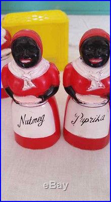 F&F Mold Aunt Jemima Vintage Cookie Jar, 6 Spice Jars, S/P Black Americana Rare