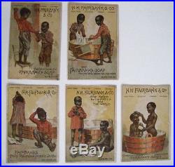 Fantastic Set of (5) Victorian Trade Cards Fairbanks Soap with Black Americana