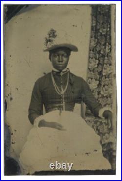 Fashionable African American Female 1860 Proud Stoic Black Woman Tintype Photo