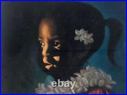 Fine Vintage Hawaiian Girl Portrait Black Velvet Painting, CeCe Rodriguez 60s