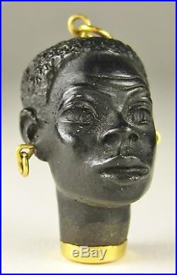 Fine Vtg Italian 18k Gold Corletto Carved Ebony Blackamoor Necklace Pendant