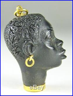 Fine Vtg Italian 18k Gold Corletto Carved Ebony Blackamoor Necklace Pendant