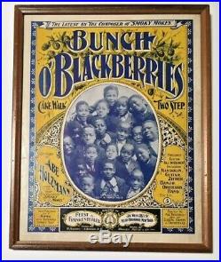 Framed Antique Sheet Music Cover Black Americana Bunch o' Blackberries 1899
