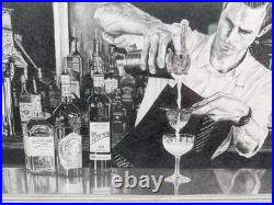 Framed Graphite Bartender Cocktail Bar Art Print Limited Edition Signed 2/10