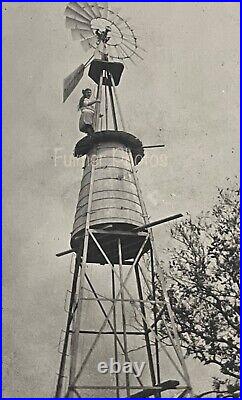 Fulmer Estate Vintage 5x7 B&W Photo LADY ON TOP OF WINDMILL Adventurous Female