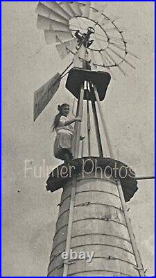 Fulmer Estate Vintage 5x7 B&W Photo LADY ON TOP OF WINDMILL Adventurous Female