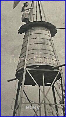 Fulmer Estate Vintage 5x7 B&W Photo LADY ON TOP OF WINDMILL Adventurous Female