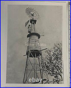 Fulmer Estate Vintage 5x7 B&W Photo LADY ON TOP OF WINDMILL Adventurous Female