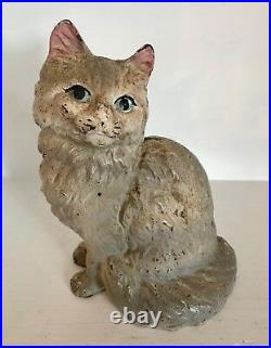 Genuine Antique Cast Iron Hubley Sitting Persian Cat Doorstop Marked Original