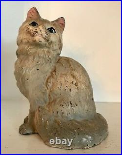 Genuine Antique Cast Iron Hubley Sitting Persian Cat Doorstop Marked Original