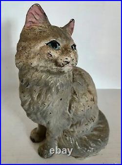 Genuine Antique Cast Iron Hubley Sitting Persian Cat Doorstop Marked Original