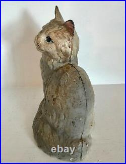 Genuine Antique Cast Iron Hubley Sitting Persian Cat Doorstop Marked Original