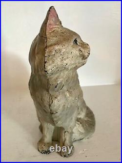 Genuine Antique Cast Iron Hubley Sitting Persian Cat Doorstop Marked Original