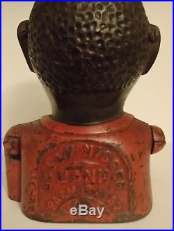 Genuine Antique cast iron Jolly N coin bank Shepard Hardware, Buffalo NY