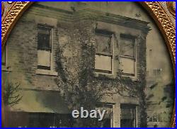 Great Outdoor 1/6 Plate Ambrotype City Street Scene Brick Buildings Man Smoking