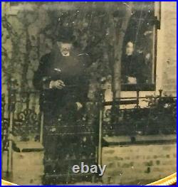 Great Outdoor 1/6 Plate Ambrotype City Street Scene Brick Buildings Man Smoking