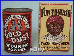 Great Pair Sample Tins Gold Dust & Fun To Wash Nos, Full, Great Black Americana