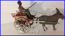 Gunthermann mule pulling cart black driver wind up tin original gunterman donkey