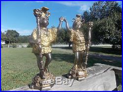 HEAVY pair of gold gilted Bronze Blackamoor sculpture candle holder figurines
