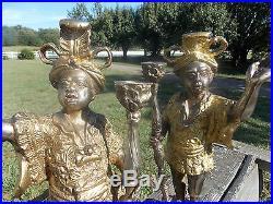 HEAVY pair of gold gilted Bronze Blackamoor sculpture candle holder figurines
