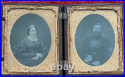 HUSBAND & WIFE in BEAUTIFUL UNION CASE 1/4 PLATE AMBROTYPES