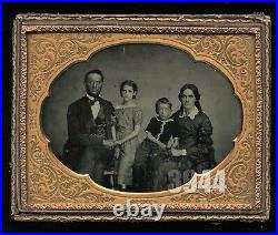 Half Plate Ambrotype ID'd Risher Family Group, Boy with Weird Eyes! Coal Mine In