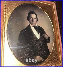 Handsome Young Man Wearing 1/6 Daguerreotype Photo Old Seals Possible ID'd Miner