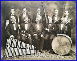 Huge 20 x 16 Antique Big Band Photograph Musicians Instruments Drums Hartford CT