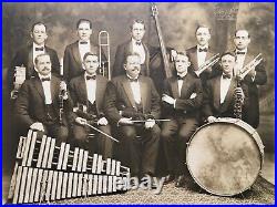 Huge 20 x 16 Antique Big Band Photograph Musicians Instruments Drums Hartford CT