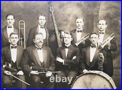 Huge 20 x 16 Antique Big Band Photograph Musicians Instruments Drums Hartford CT