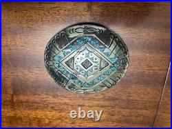 J Nezzie Belt Buckle Signed Nezzie In Black And J Nezzie Turquoise. 999 Nickel