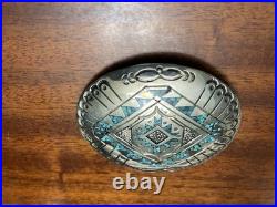 J Nezzie Belt Buckle Signed Nezzie In Black And J Nezzie Turquoise. 999 Nickel