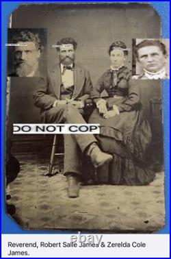 Jesse James Pa, Reverend, Robert Salle James & Zerelda Cole James Tintype Photo