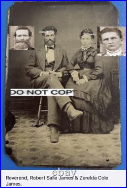 Jesse James Pa, Reverend, Robert Salle James & Zerelda Cole James Tintype Photo