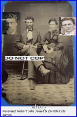 Jesse James Pa, Reverend, Robert Salle James & Zerelda Cole James Tintype Photo