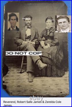 Jesse James Pa, Reverend, Robert Salle James & Zerelda Cole James Tintype Photo