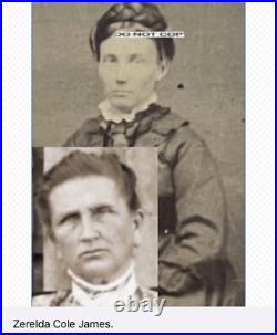 Jesse James Pa, Reverend, Robert Salle James & Zerelda Cole James Tintype Photo