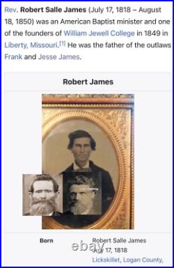 Jesse James Real Father, Reverend Robert Salle James Tintype Photo. SUPER RARE